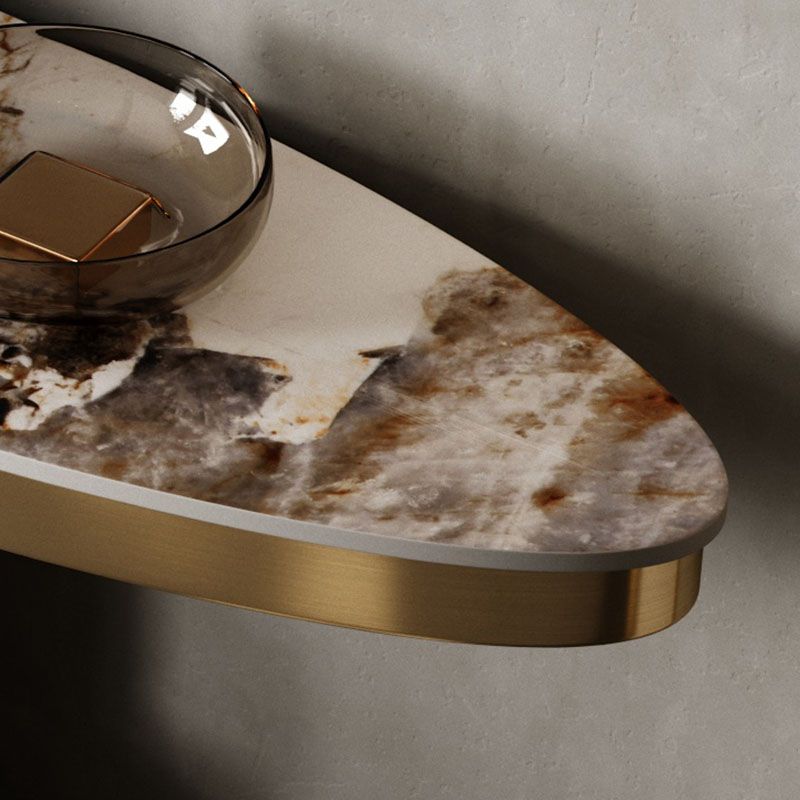 Glam Oval Console Table Golden Stone Console Sofa Table for Hall