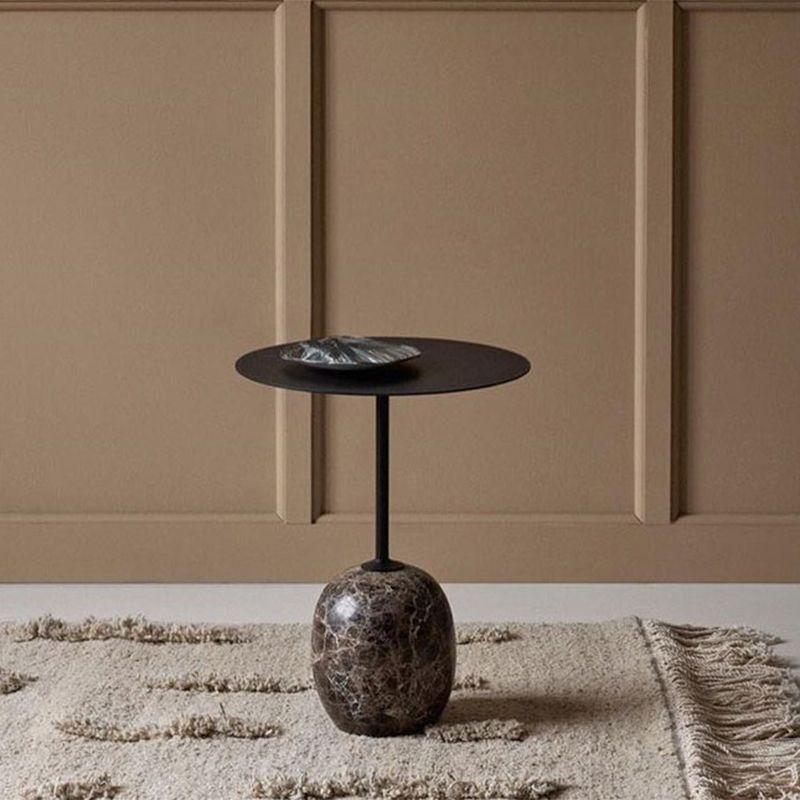 Mid-Century Metal Round Top Side Table Marble Pedestal End Table