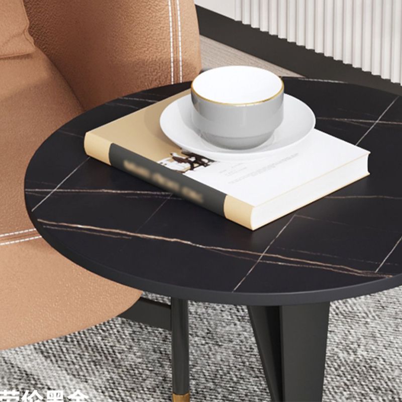 Moderne stijl black metal ijzeren basis grijs/zwart/witte leisteen bovenste ronde zijtafel