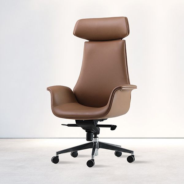 Contemporary Arm Chair Fixed Arms Adjustable Seat Height Brown Leather Office Chair Clearhalo 'furn' 'furn_office_chair' 'Furniture' 'Office Chairs' 'Office Furniture' 'office_chair' 1200x1200_86d7aa74-6183-4791-8f43-0f6a0a37f9c3
