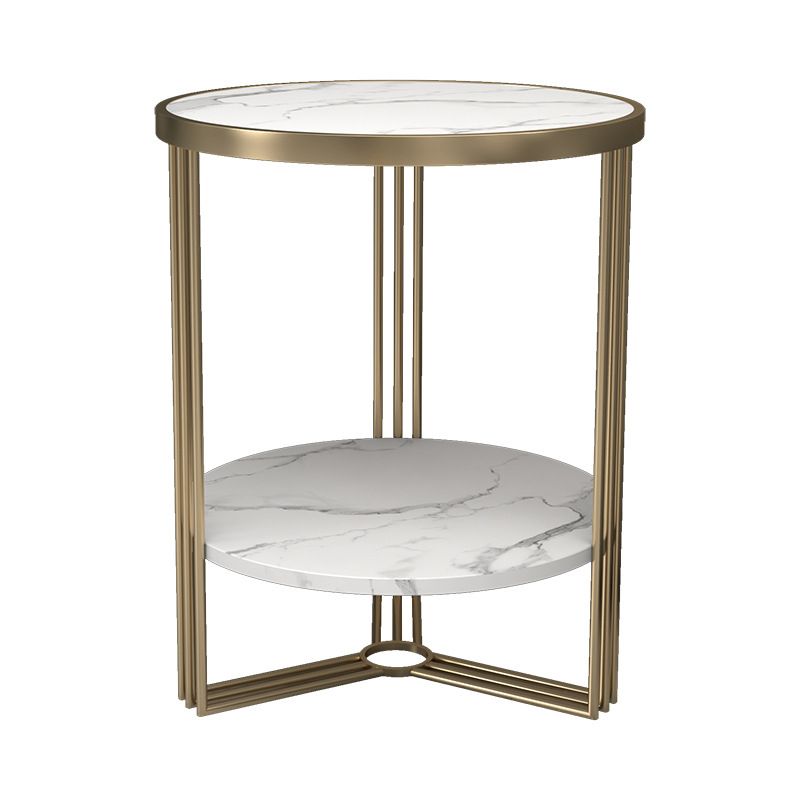 Glam Round Side End Table Double Tier Sofa Side Table with  Shelf