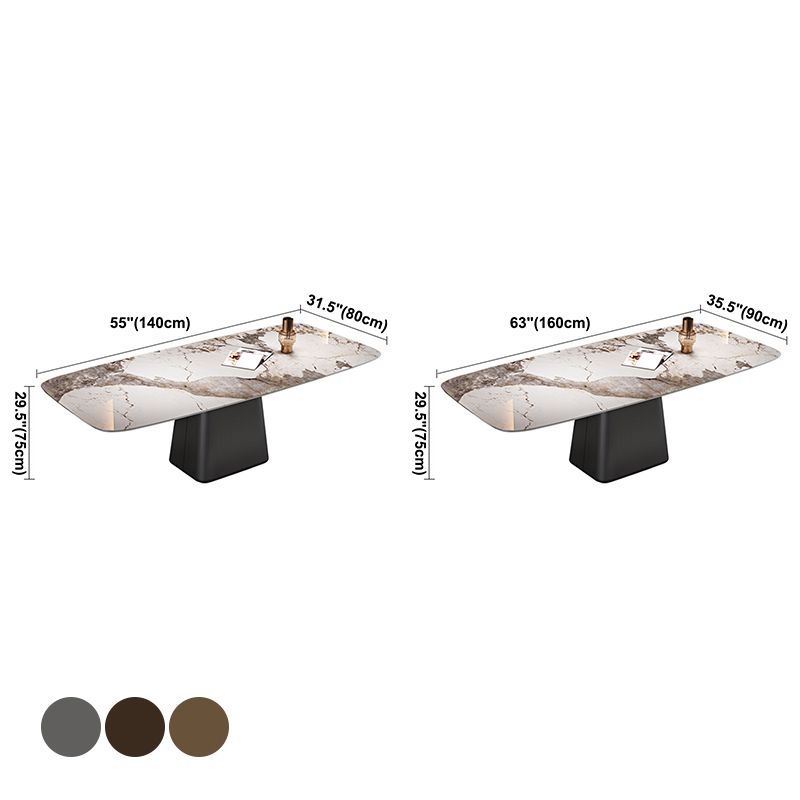 Contemporary Rectangle Dining Table Sintered Stone Dining Table with Pedestal Base Clearhalo ' dining_table' 'Dining Tables & Seating' 'Dining Tables' 'furn' 'furn_dining_table' 'Furniture' 'furniture_dining_table' 'Kitchen & Dining Furniture' 'kitchen&dining_furn' 'kitchen' 'kitchen_dining_table' 1200x1200_86dab612-f026-45b4-bf59-4c320efd148f
