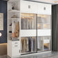 Contemporary Style Wardrobe Glass 2-Door Wardrobe Closet with Shelves