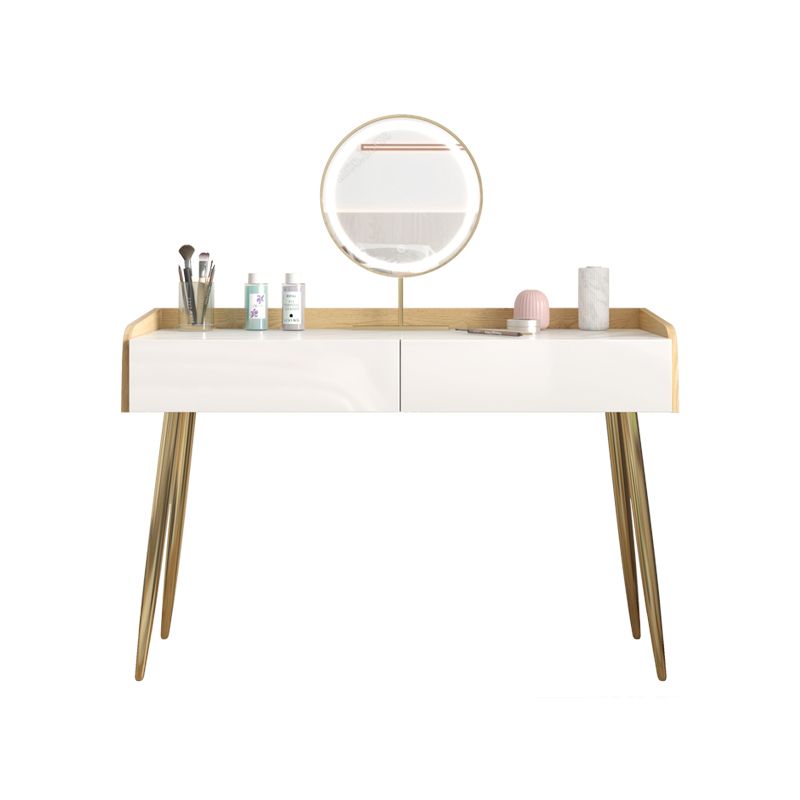 Glam 2-drawer Slate Top Dressing Table 32.67" H Vanity Stool in White Clearhalo 'Bedroom Furniture' 'furn' 'furn_makeup_vanities' 'Furniture' 'Makeup Vanities' 'makeup_vanities' 1200x1200_86e06b64-9199-4849-8abc-d0b692483f47