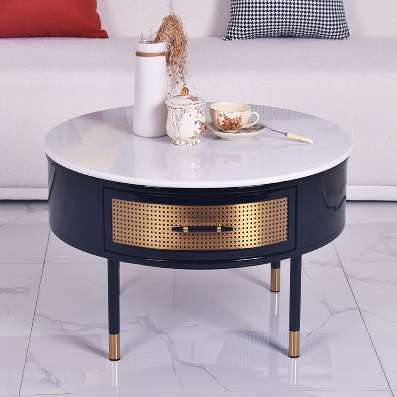 17.7" H Round Slate Coffee Table 4 Legs Cocktail Table with 2 Drawers Clearhalo 'Coffee & Accent Tables' 'Coffee Tables' 'coffee_tables' 'furn' 'furn_coffee_tables' 'Furniture' 'Living Room Furniture' 1200x1200_86e3a3ad-2a90-4f98-b311-3451e746ebc9