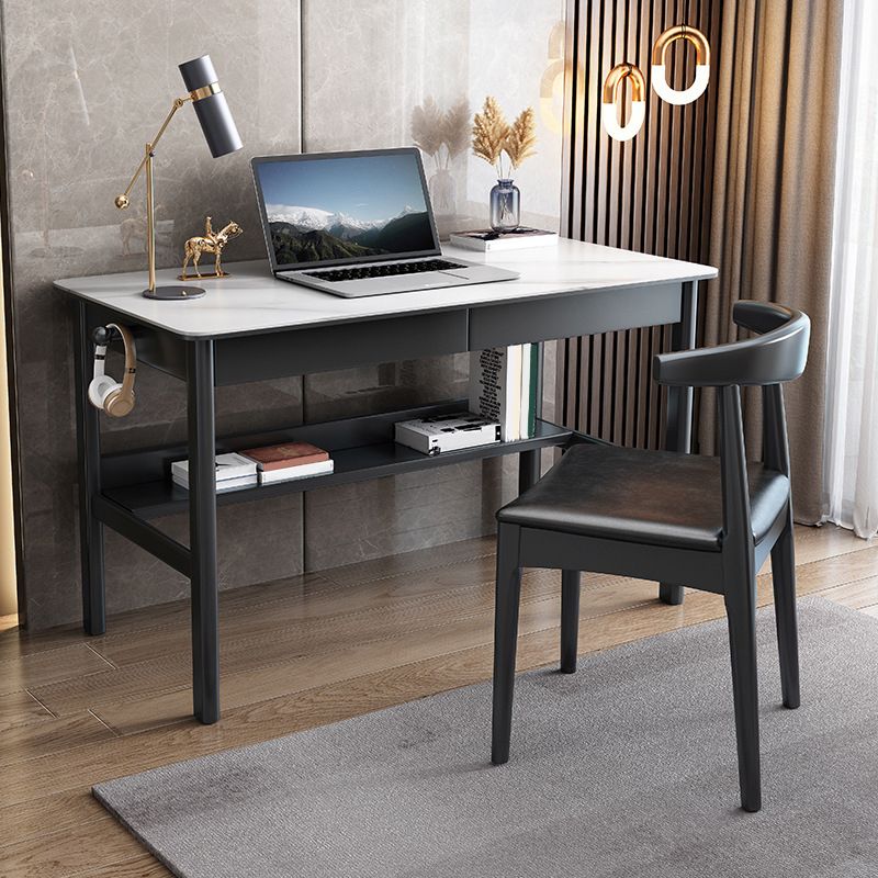 Modern Rectangle Office Desk Antique Finish Computer Desk with Metal Legs Clearhalo 'furn' 'furn_office_desk' 'Furniture' 'Office Desks' 'Office Furniture' 'office_desk' 1200x1200_86eb530e-7046-4670-a8c5-a69709eb8c11