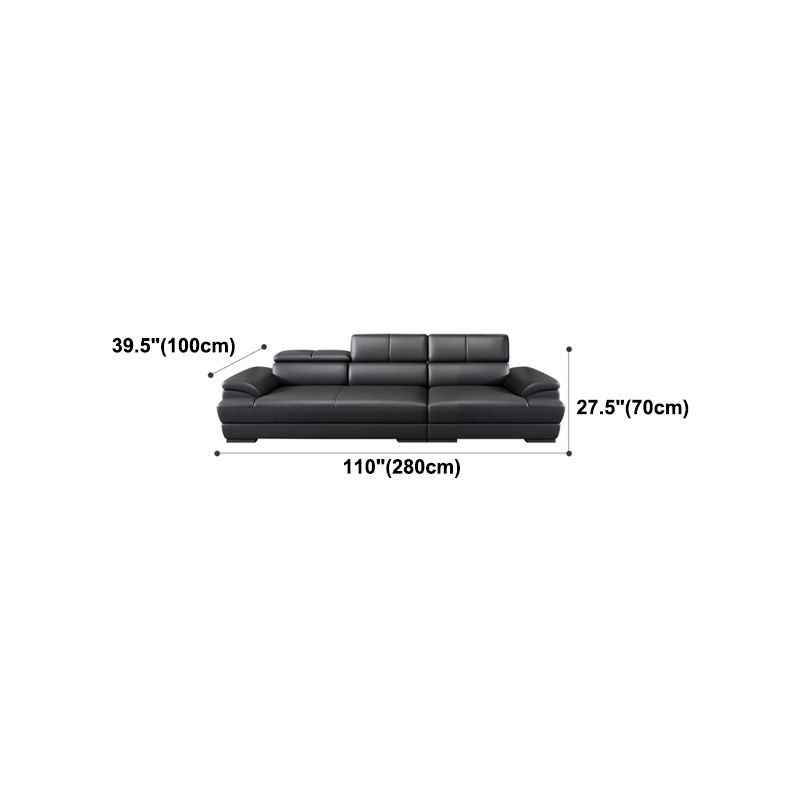 Genuine Leather Pillow Top Arm Sectional Sofa 27.55"High Cushion Back Sofa,Black Clearhalo 'furn' 'furn_sectionals' 'Furniture' 'Living Room Furniture' 'Sectionals' 1200x1200_86f3a8d3-f7e3-4375-b613-28b44a16c841