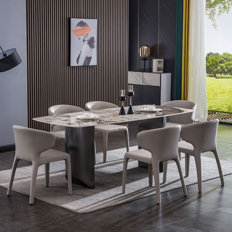 Tavolo in pietra sinterizzato per il ristorante tavolo da pranzo industriale industriale con doppio piedistallo