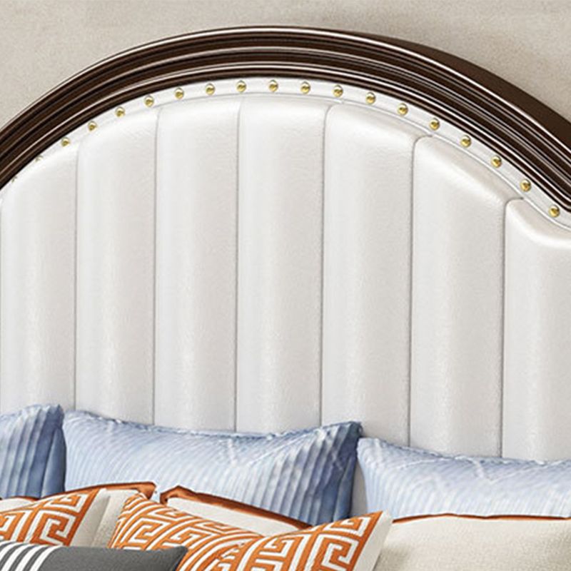 Eigentijds bedframe rubberen houten paneelbed met gestoffeerd hoofdeinde