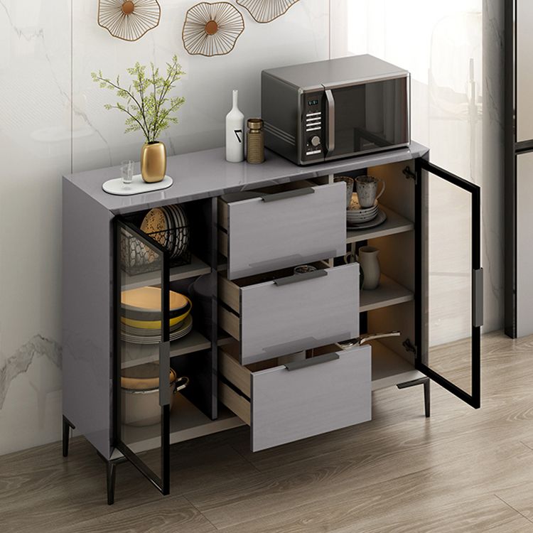Gray Engineered Wood Sideboard Table Modern Buffet Server with Glass Doors Clearhalo 'buffet_sideboard' 'Buffets & Sideboards' 'furn' 'furn_buffet_sideboard' 'Furniture' 'Kitchen & Dining Furniture' 1200x1200_86fd3410-6b9d-49a7-879d-d3d6878e8ade