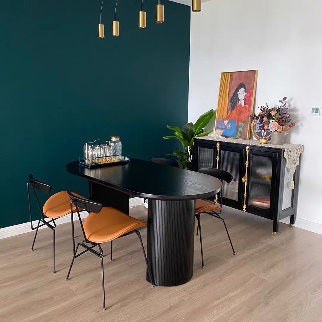 Oval Dining Table Contemporary Dining Table with Sled Base in Black Clearhalo 'Dining Tables & Seating' 'Dining Tables' 'dining_table' 'furn' 'furn_dining_table' 'Furniture' 'Kitchen & Dining Furniture' 1200x1200_8702ba04-6cf7-43e9-9256-d1fe36158e5d