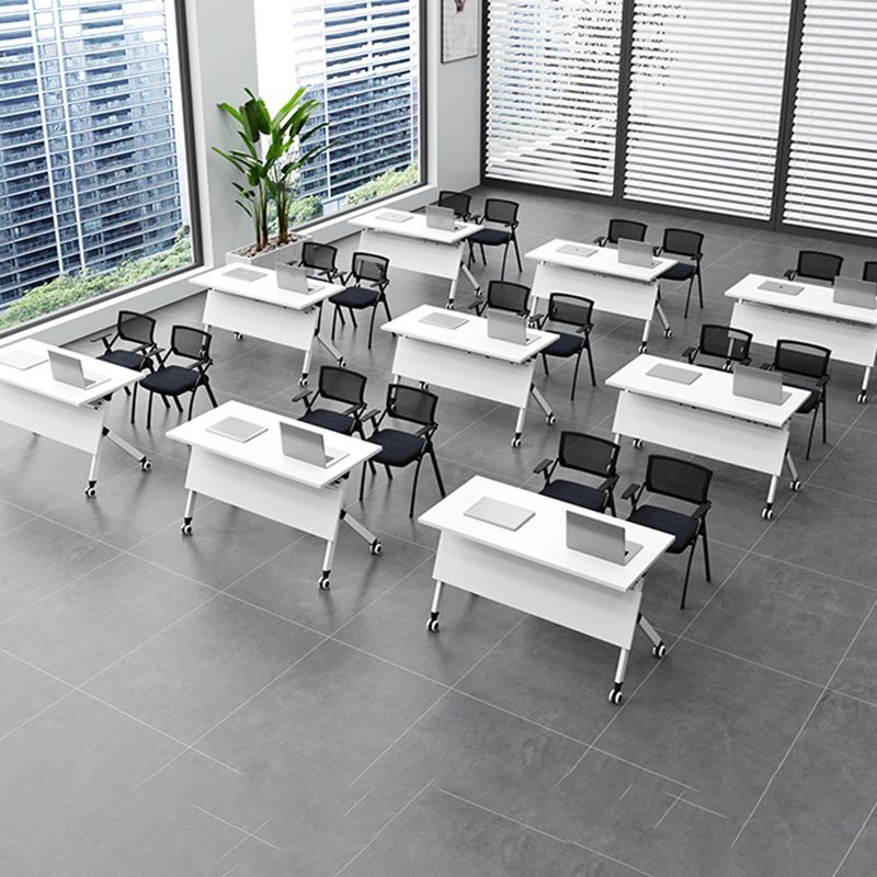 Escritorio de escritura rectangular moderno escritorio plegable blanco con ruedas de lanzadores