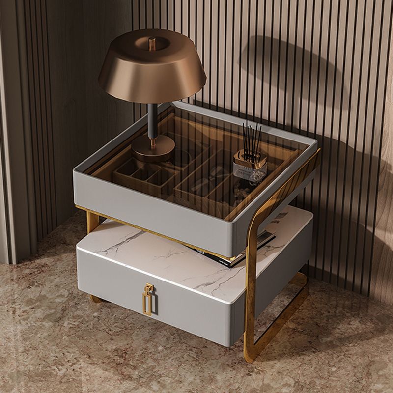 Top de table de chevet de 18 pouces H Lit Top en verre ouvert des jambes 1-Drawer incluse la table de nuit