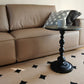 Round Metal Pedestal End Table Black/White Accent Side Table