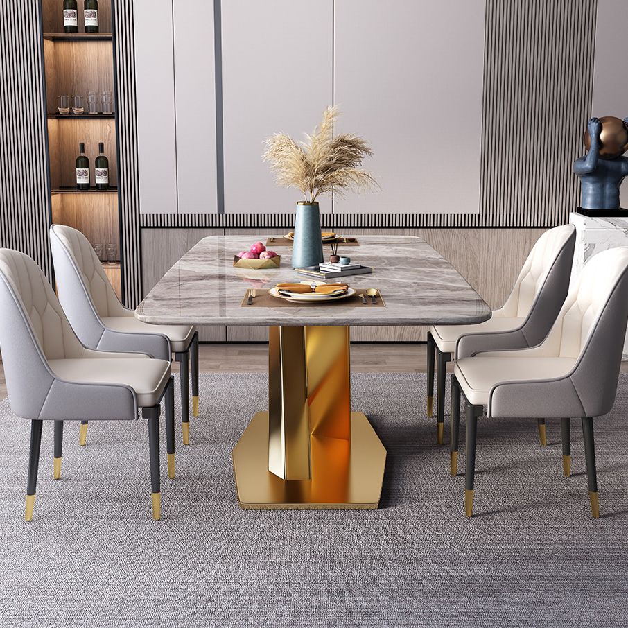 Metal Traditional Luxury Rectangle Table Grey Sintered Stone Indoor Table with Pedestal Clearhalo ' dining_table' 'Dining Tables & Seating' 'Dining Tables' 'furn' 'furn_dining_table' 'Furniture' 'furniture_dining_table' 'Kitchen & Dining Furniture' 'kitchen&dining_furn' 'kitchen' 'kitchen_dining_table' 1200x1200_870431db-f37c-4d22-b67f-6da4f6da161f