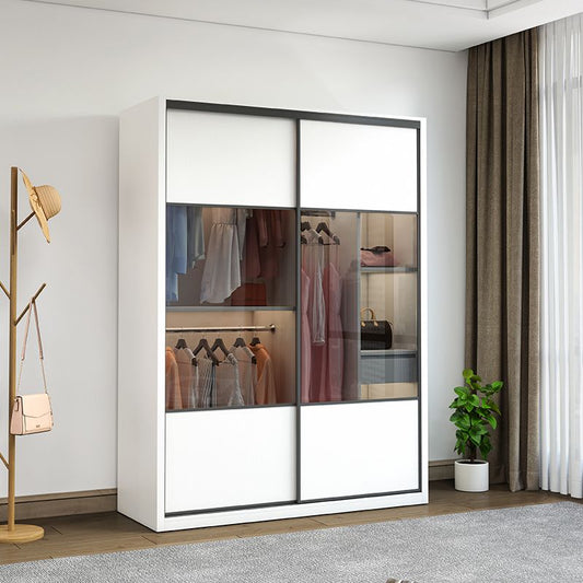 White Sliding Wardrobe Closet Engineered Wood Wardrobe Armoire