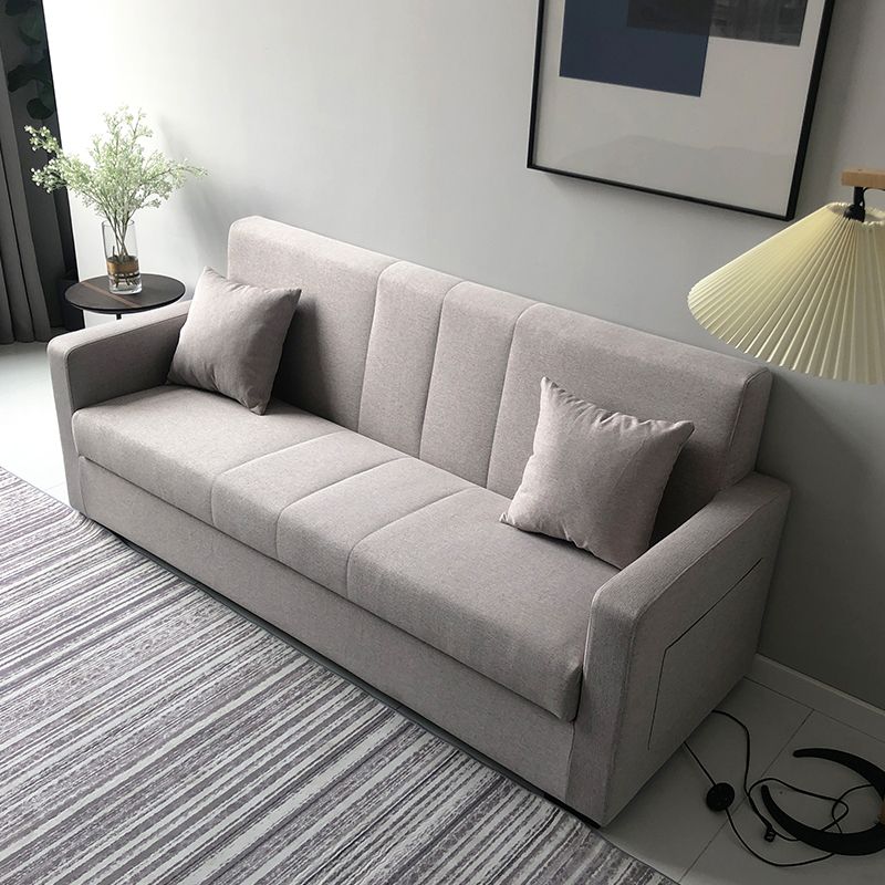 Salon contemporain biscuit arrière carré bras argent canapé stationnaire