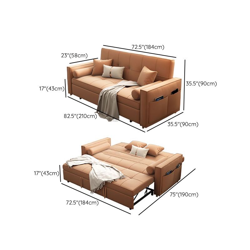 Faux Leather Convertible Sofa Bed with Pillows in Orange for Apartment Clearhalo 'furn' 'furn_sofas' 'Furniture' 'Living Room Furniture' 'Sofa' 'sofas' 1200x1200_87094890-0cff-4775-bae8-fdbbbc6a29e4
