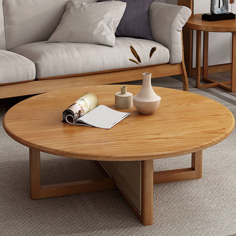 Round Solid Wood Coffee Table Cross Legs Coffee Cocktail Table Clearhalo 'Coffee & Accent Tables' 'Coffee Tables' 'coffee_tables' 'furn' 'furn_coffee_tables' 'Furniture' 'Living Room Furniture' 1200x1200_87099859-bd40-46ca-9d14-7651148ee0bd