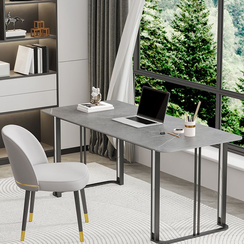 Contemporary Rectangular Office Desk Antique Finish Writing Desk with Metal Legs Clearhalo 'furn' 'furn_office_desk' 'Furniture' 'Office Desks' 'Office Furniture' 'office_desk' 1200x1200_870a474c-1e9b-4424-a393-ee91a5cd1c75