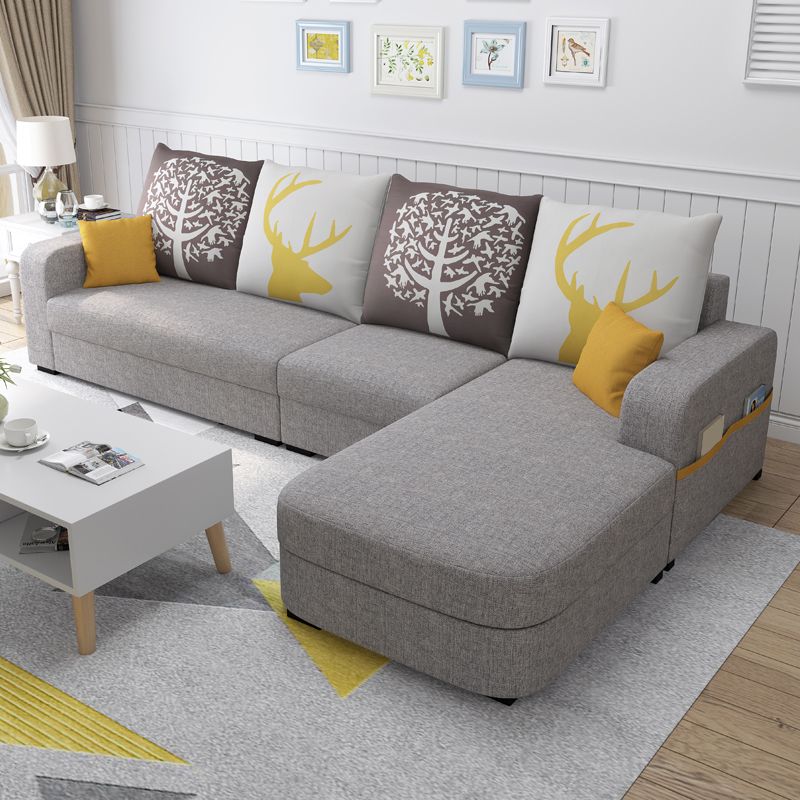 Contemporary 4-Seater Sofa with Storage Recessed Arm for Apartment