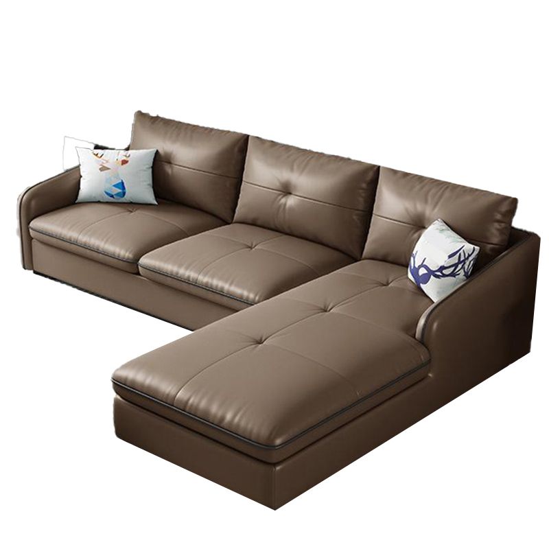 31.49 " H Brown Leather Square Arm Tufted Sofa & Chaise for Living Room Clearhalo 'furn' 'furn_sectionals' 'Furniture' 'Living Room Furniture' 'Sectionals' 1200x1200_870ea6b7-3478-4e97-a05d-1ee13a6ff15c
