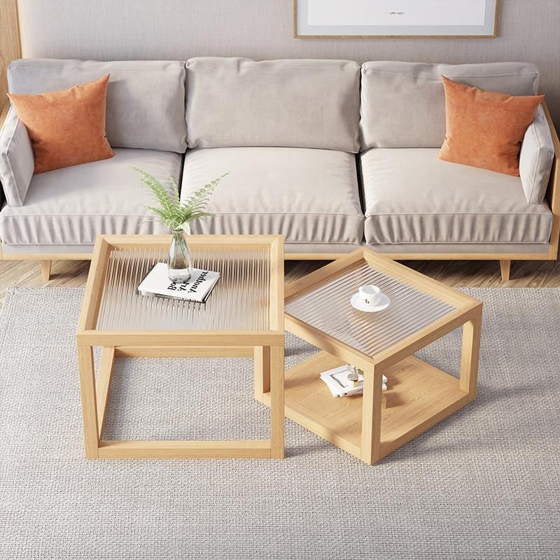 Contemporary Rectangle Coffee Table with Glass Top and Pine Wood Base Clearhalo 'Coffee & Accent Tables' 'Coffee Tables' 'coffee_tables' 'furn' 'furn_coffee_tables' 'Furniture' 'Living Room Furniture' 1200x1200_8710a5b4-3ccf-4630-871a-f907a7f0675c