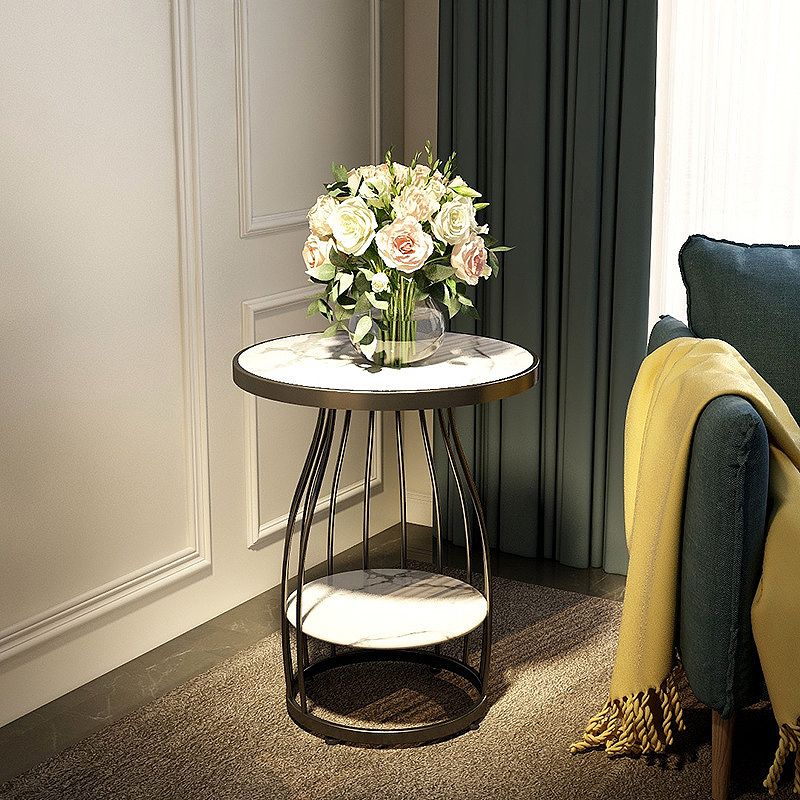 Modern Style Black/gold Metal Base Marble & SLATE Top Round Side Table Clearhalo 'Coffee & Accent Tables' 'End & Side Tables' 'end_side_tables' 'furn' 'furn_end_side_tables' 'Furniture' 'Living Room Furniture' 1200x1200_87128028-a337-44c7-b423-a5c16ab6b4a9
