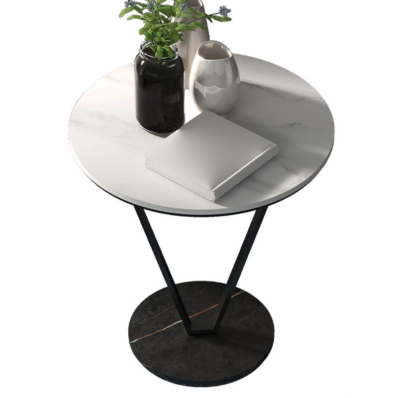 Round Side End Table with Slate Top, Contemporary Frame End Table