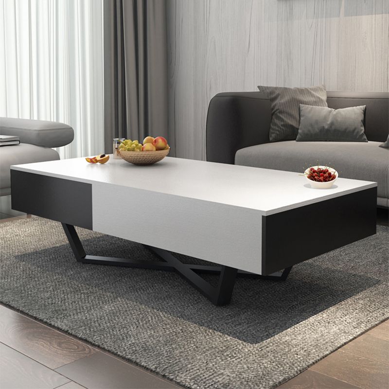 15.7" H Modern Rectangle Wooden Coffee Table Metal Cross Legs Cocktail Table