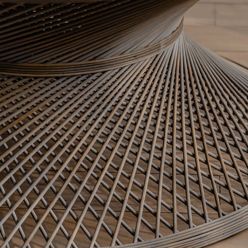 French Country Round Rattan Coffee Table Distressed Brown Cocktail Table