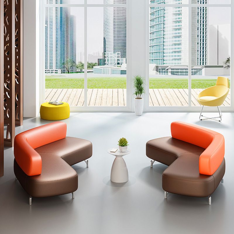 Leather Armless Settee Contemporary Tight Back Curved Sofa for Living Room