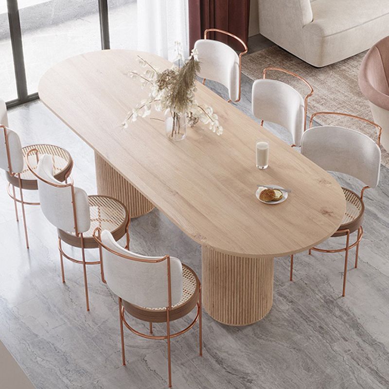 Natural Double Pedestal Dining Table Modern Oval Wood Home Dinner Room Kitchen Table