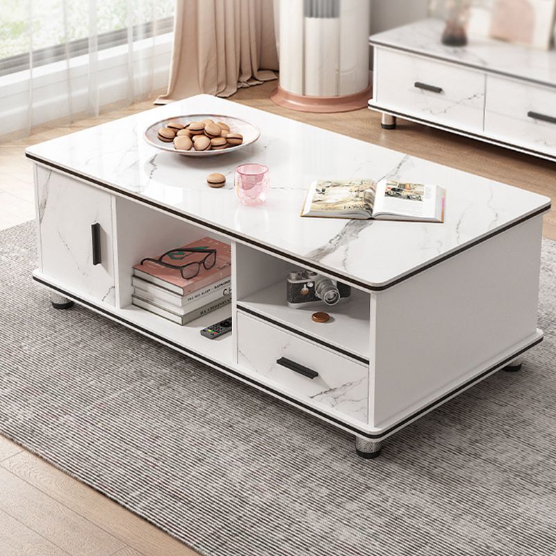 Rectangular Wooden Coffee Table 1 Single Cocktail Table with Storage Drawers