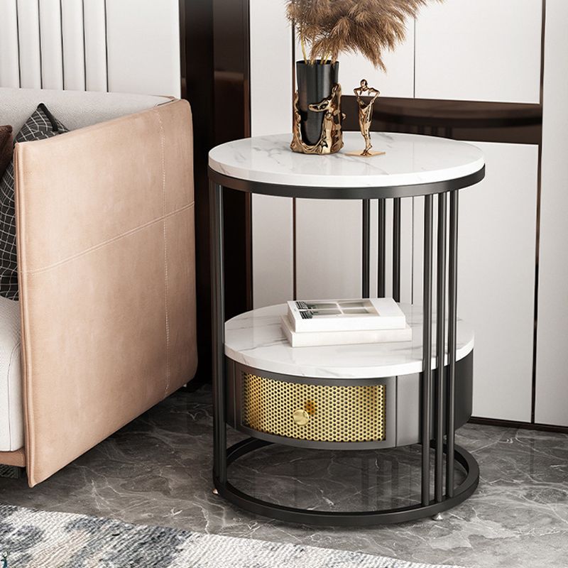 Stone 23.62-inch Tall Modern Frame Side Table 1-shelf 1-Drawer White End Table