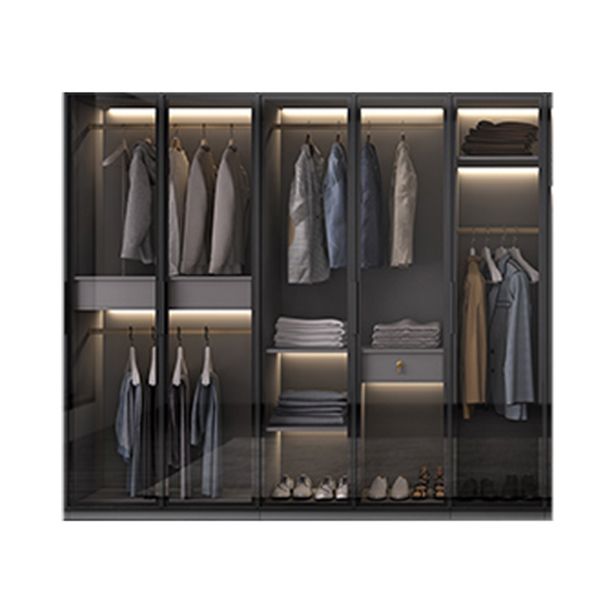 Black Manufactured Wood Cabinet with Glass Doors Modern Storage Cabinet Clearhalo 'Armoires & Wardrobes' 'armoires_wardrobes' 'Bedroom Furniture' 'furn' 'furn_armoires_wardrobes' 'Furniture' 1200x1200_871f01cb-d2a0-4c4d-a9b4-5fa63965d9df