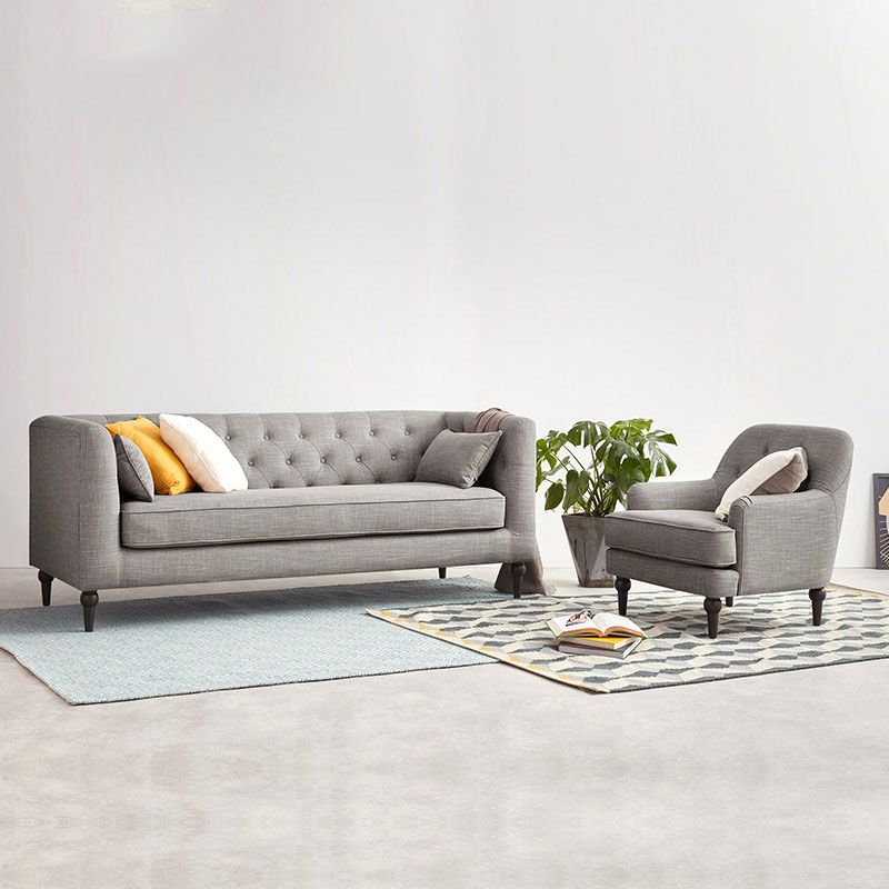 Tufted Fabric Sofa with Tuxedo Arm in Gray Contemporary Style Clearhalo 'furn' 'furn_sofas' 'Furniture' 'Living Room Furniture' 'Sofa' 'sofas' 1200x1200_8720ca2e-905c-4d70-9db2-da504c9be6c1