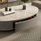 Glam Oval Slate Top Coffee Table 13.77" Tall Cocktail Table with Storage