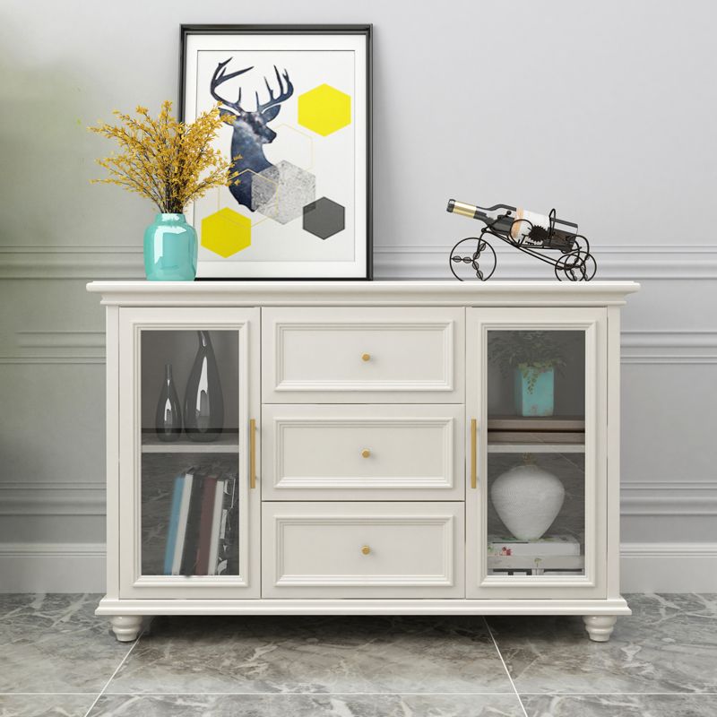 Contemporary White Buffet Sideboard Solid Wood Sideboard Cabinet with Drawers and Doors Clearhalo 'buffet_sideboard' 'Buffets & Sideboards' 'furn' 'furn_buffet_sideboard' 'Furniture' 'Kitchen & Dining Furniture' 1200x1200_872415c1-e8d4-455f-baf7-17a864c1f55f