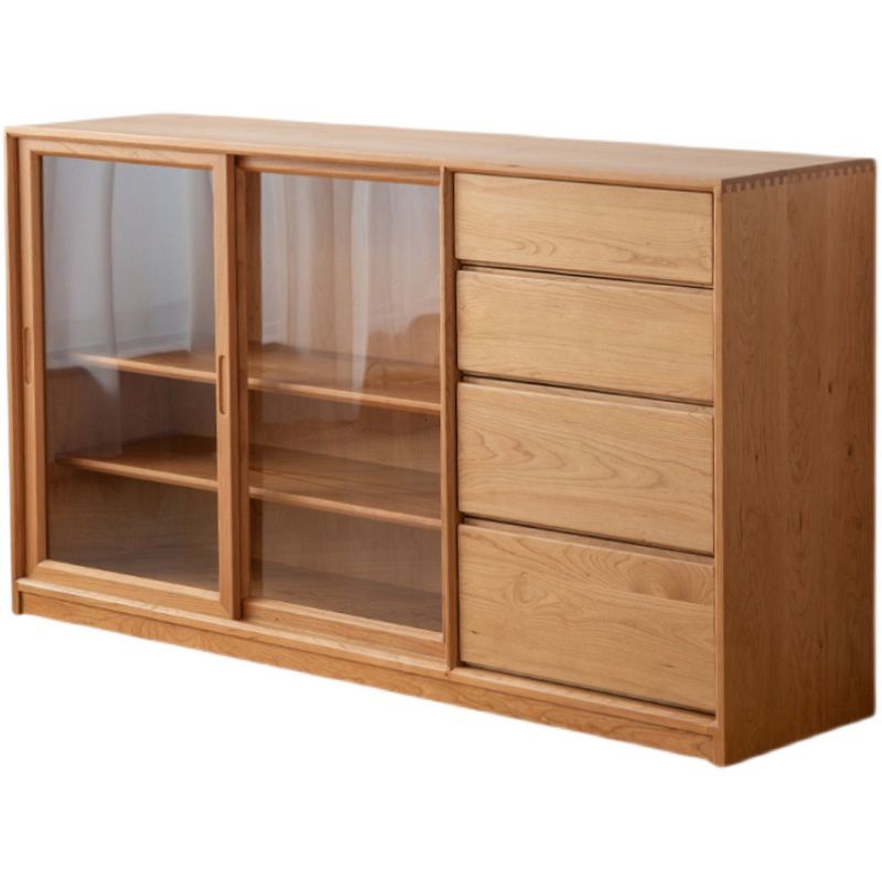 Modern Brown Glass Doors Sideboard Solid Wood Buffet Table with 4 Drawers Clearhalo 'buffet_sideboard' 'Buffets & Sideboards' 'furn' 'furn_buffet_sideboard' 'Furniture' 'Kitchen & Dining Furniture' 1200x1200_8727afe9-99de-4aa2-adee-c6715e38837a