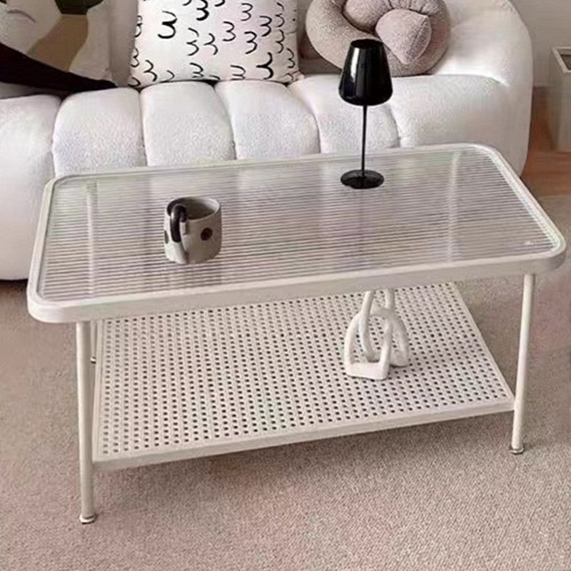 Four Legs Glass Coffee Table Shelf Included Geometric Single Cocktail Table Clearhalo 'Coffee & Accent Tables' 'Coffee Tables' 'coffee_tables' 'furn' 'furn_coffee_tables' 'Furniture' 'Living Room Furniture' 1200x1200_87286686-683b-4028-a253-1c6cbd09b7bd