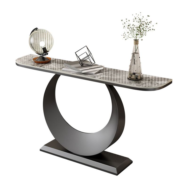 Contemporary Console Accent Table Antique Finish Half Moon Console Sofa Table in Stone Clearhalo 'Console Tables' 'console_tables' 'Entry & Mudroom Furniture' 'furn' 'furn_console_tables' 'Furniture' 1200x1200_872c8390-743f-4f5a-bb76-db9ce32ec423