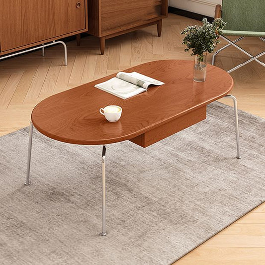 Steel 4 Legs Cocktail Table Oval Wood Top Coffee Table with Drawer Clearhalo 'Coffee & Accent Tables' 'Coffee Tables' 'coffee_tables' 'furn' 'furn_coffee_tables' 'Furniture' 'Living Room Furniture' 1200x1200_872eb81c-4bb0-4206-a356-1f670cedf1b5