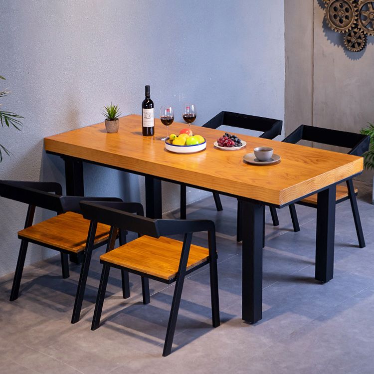 Solid Wood Top Dining Table Industrial Rectangle Table with 4 Legs