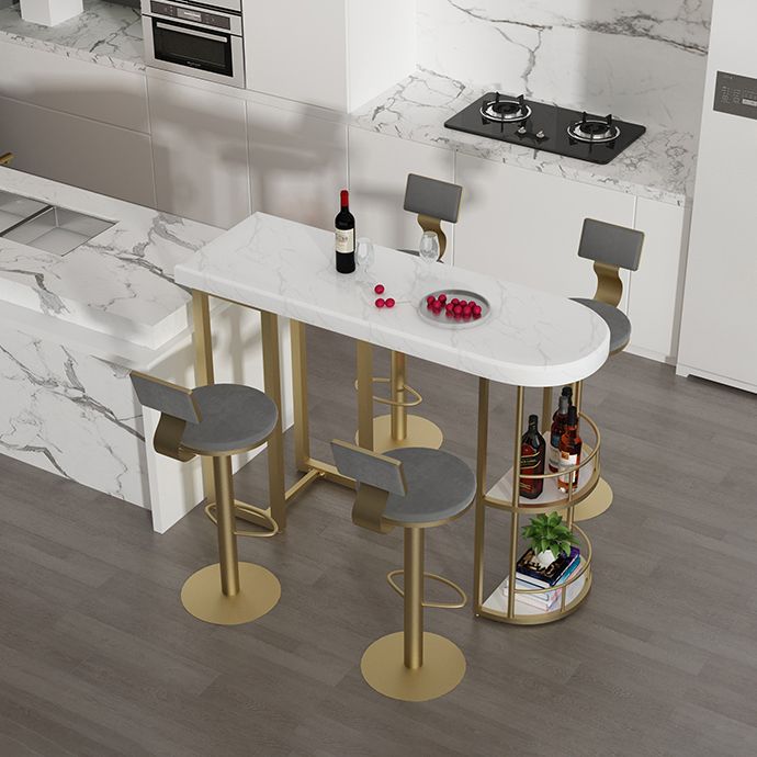 Ensemble de restauration de pub en marbre de forme irrégulière, 1/3/5 pièces de luxe de luxe avec tabourets hauts