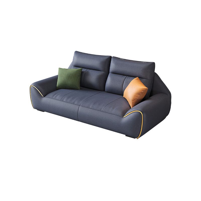 Square Arm Blue Removable Cushions Contemporary Faux Leather Sofa & Chaise