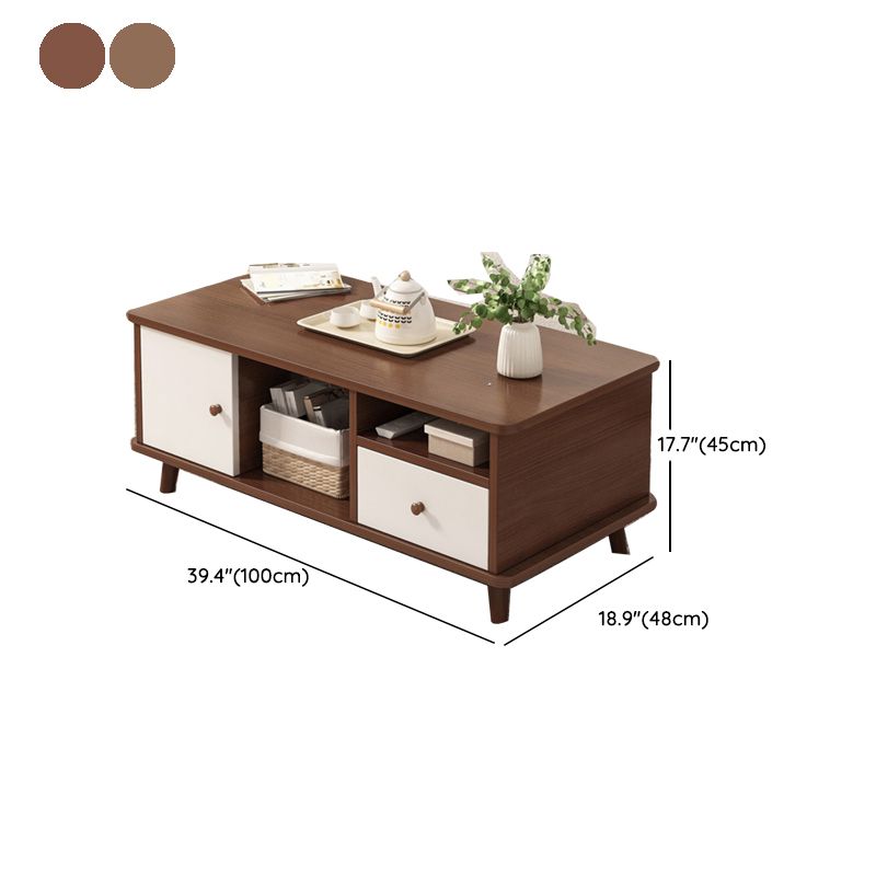 Artificial Wood Coffee or End Table 4 Legs Coffee Table in Light Wood and Espresso Wood