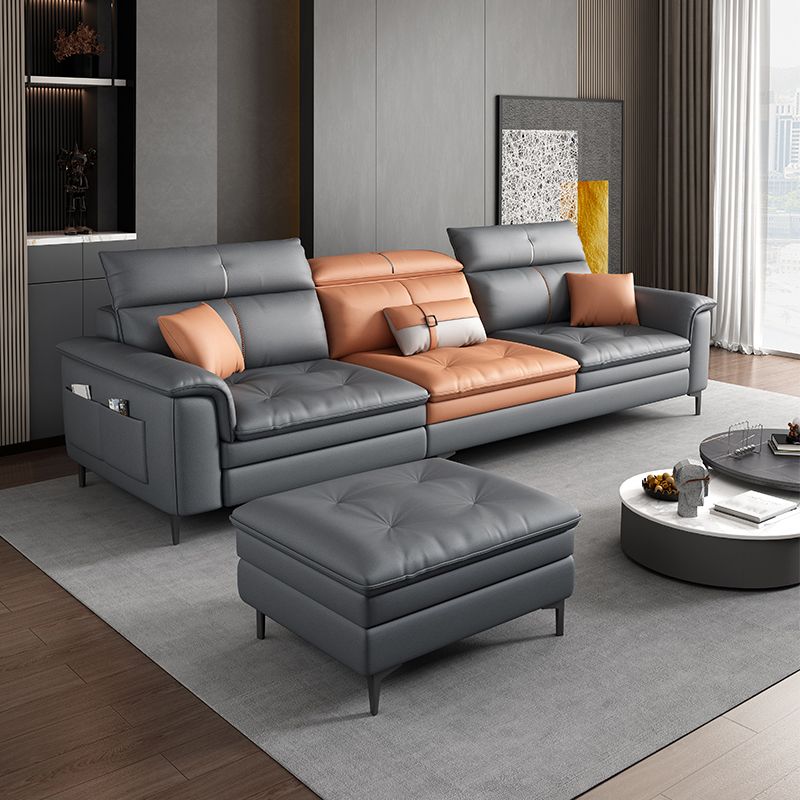 Black and Orange Pillow Top Arm Sectionals 37.4"High Cushion Back Sofa with Storage Clearhalo 'furn' 'furn_sectionals' 'Furniture' 'furniture_sectionals' 'Living Room Furniture' 'Sectionals' 1200x1200_873dc1fd-7f0b-46e4-92f9-7ac39a13f303