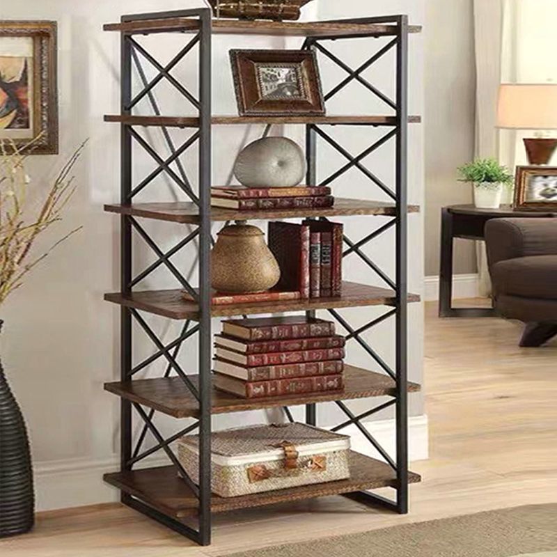 Industrial Open Etagere Bookshelf with Black Iron Frame Solid Wood Shelf Clearhalo 'Bookcases' 'furn' 'furn_bookcases' 'Furniture' 'furniture_bookcases' 'kitchen' 'kitchen_bookcases' 'Living Room Furniture' 'Office Furniture' 1200x1200_873e7bab-ad49-4900-8dc1-43f279b32b50