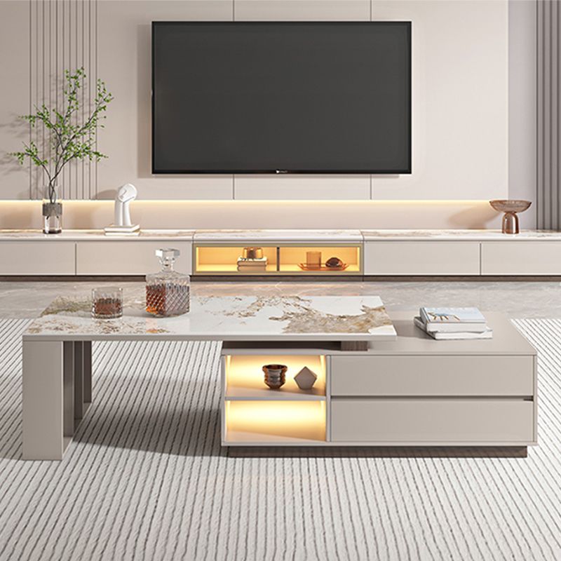 Glam Coffee Table Rectangle Stone Single Cocktail Table with Storage Drawers Clearhalo 'Coffee & Accent Tables' 'Coffee Tables' 'coffee_tables' 'furn' 'furn_coffee_tables' 'Furniture' 'Living Room Furniture' 1200x1200_873ec933-bbfa-4557-b506-8f69042d80fd